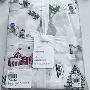 Pottery Barn Snowman Organic Percale Sheet Set CAL KING NWT